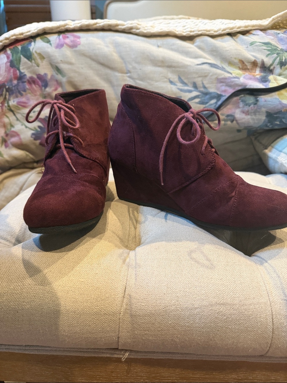 Women's Burgundy Suede Wedge Ankle Boots